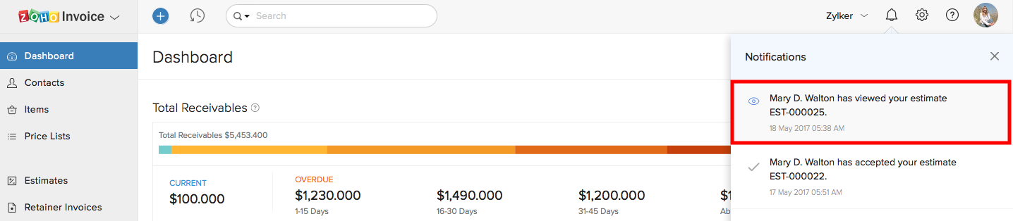 How do I check if my customer has viewed the estimate