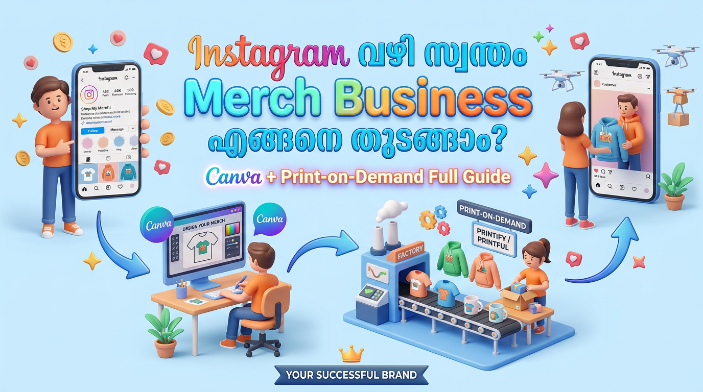 Instagram വഴി സ്വന്തം Merch Business എങ്ങനെ തുടങ്ങാം? Canva + Print-on-Demand Full Guide