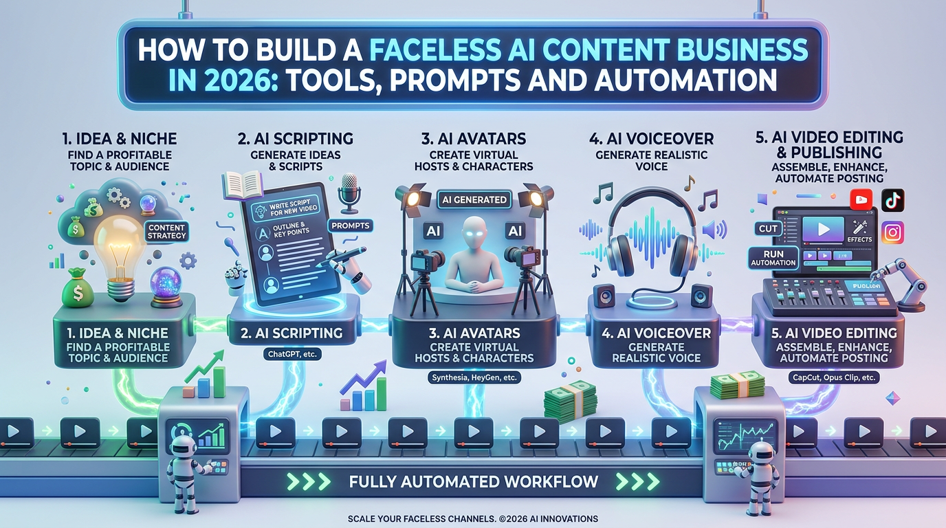 How to Build a Faceless AI Content Business in 2026: Tools, Prompts and Automation